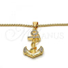 Oro Laminado Pendant Necklace, Gold Filled Style Anchor Design, with White Crystal, Polished, Golden Finish, 04.242.0058.30