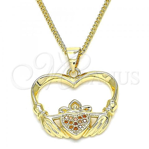 Oro Laminado Pendant Necklace, Gold Filled Style Heart Design, with Garnet Micro Pave, Polished, Golden Finish, 04.156.0304.2.20