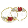 Oro Laminado Large Hoop, Gold Filled Style Elephant and Heart Design, with White and Black Crystal, Red Resin Finish, Golden Finish, 02.380.0051.50