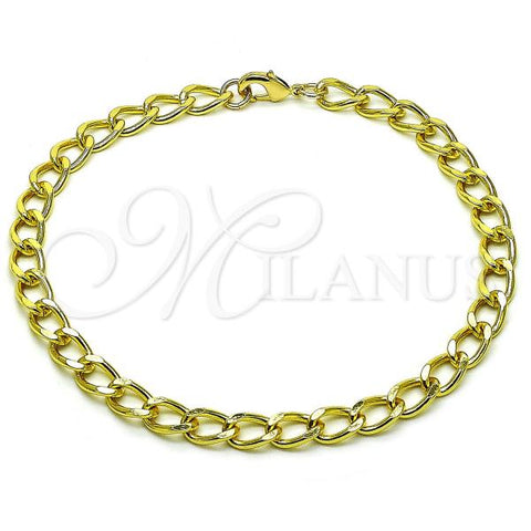 Oro Laminado Basic Anklet, Gold Filled Style Miami Cuban Design, Diamond Cutting Finish, Golden Finish, 03.368.0098.10