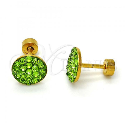 Stainless Steel Stud Earring, with Light Green Crystal, Polished, Golden Finish, 02.271.0007.11