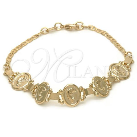 Oro Laminado Fancy Bracelet, Gold Filled Style Dolphin and Mariner Design, Polished, Golden Finish, 03.32.0138.07