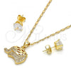 Oro Laminado Earring and Pendant Adult Set, Gold Filled Style Elephant Design, with White Micro Pave, Polished, Golden Finish, 10.233.0024
