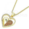 Oro Laminado Pendant Necklace, Gold Filled Style Heart Design, with Garnet and White Micro Pave, Polished, Golden Finish, 04.156.0360.1.20