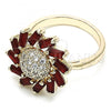 Oro Laminado Multi Stone Ring, Gold Filled Style Flower Design, with Ruby and White Cubic Zirconia, Polished, Golden Finish, 01.210.0105.1.08 (Size 8)