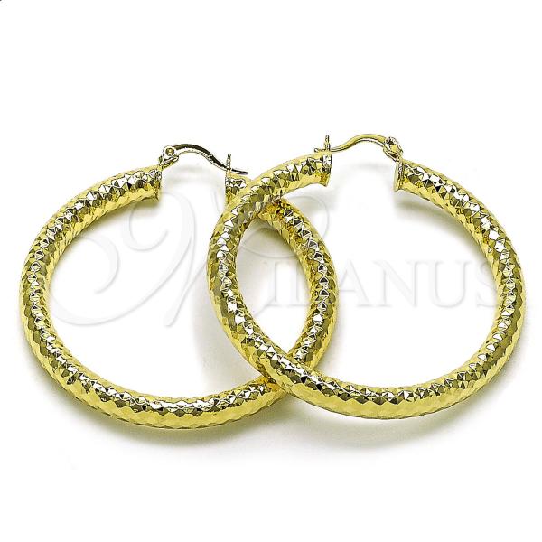 Oro Laminado Medium Hoop, Gold Filled Style Hollow Design, Diamond Cutting Finish, Golden Finish, 02.213.0312.50