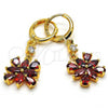 Oro Laminado Long Earring, Gold Filled Style with Garnet and White Cubic Zirconia, Polished, Golden Finish, 02.206.0030