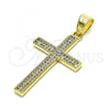 Oro Laminado Religious Pendant, Gold Filled Style Cross Design, with White Micro Pave, Polished, Golden Finish, 05.102.0049