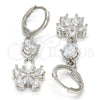 Rhodium Plated Long Earring, Flower Design, with White Cubic Zirconia, Polished, Rhodium Finish, 02.206.0047