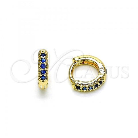 Oro Laminado Huggie Hoop, Gold Filled Style with Sapphire Blue Micro Pave, Polished, Golden Finish, 02.195.0110.3.10