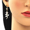 Oro Laminado Dangle Earring, Gold Filled Style Flower and Leaf Design, Polished, Tricolor, 02.351.0070.1