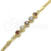 Oro Laminado Fancy Bracelet, Gold Filled Style with Garnet and White Cubic Zirconia, Polished, Golden Finish, 03.63.2124.07