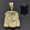 Oro Laminado Religious Pendant, Gold Filled Style Jesus Design, with White Crystal, Golden Finish, 5.187.002