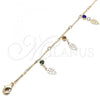 Oro Laminado Charm Anklet , Gold Filled Style Leaf and Rattle Charm Design, with Multicolor Crystal, Polished, Golden Finish, 03.213.0109.10