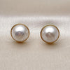 Oro Laminado Stud Earring, Gold Filled Style Ball Design, with Ivory Mother of Pearl, Polished, Golden Finish, 02.282.0025