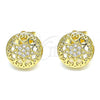 Oro Laminado Stud Earring, Gold Filled Style Heart Design, with White Micro Pave, Polished, Golden Finish, 02.156.0568