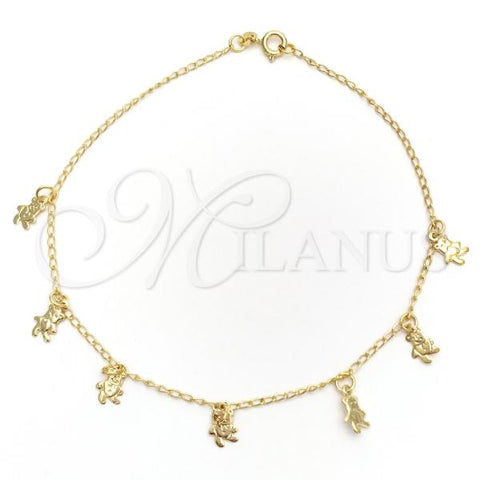 Oro Laminado Charm Anklet , Gold Filled Style Teddy Bear and Curb Design, Polished, Golden Finish, 03.02.0061.10