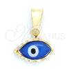 Oro Laminado Fancy Pendant, Gold Filled Style Evil Eye Design, Blue Enamel Finish, Golden Finish, 05.32.0088.1