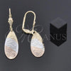 Oro Laminado Dangle Earring, Gold Filled Style Teardrop Design, Diamond Cutting Finish, Tricolor, 5.072.011