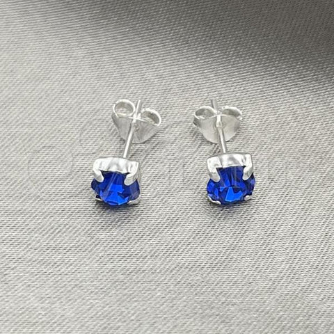Sterling Silver Stud Earring, with Sapphire Blue Cubic Zirconia, Polished, Silver Finish, 02.397.0040.09