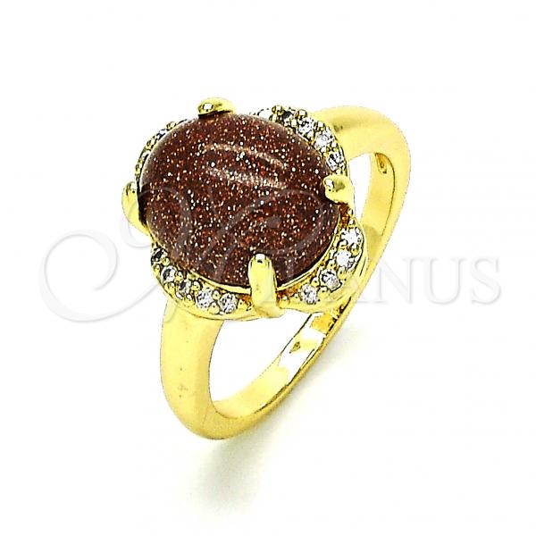 Oro Laminado Multi Stone Ring, Gold Filled Style with Brown  and White Micro Pave, Polished, Golden Finish, 01.284.0065.09