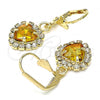 Oro Laminado Dangle Earring, Gold Filled Style Heart Design, with Dark Champagne and White Crystal, Polished, Golden Finish, 02.122.0114.4