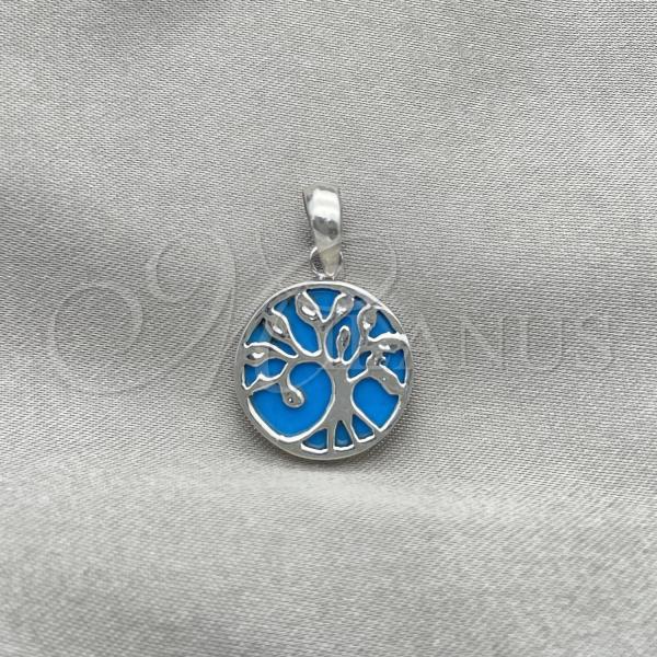 Sterling Silver Fancy Pendant, Tree Design, with Light Turquoise Opal, Polished, Silver Finish, 05.410.0009.2