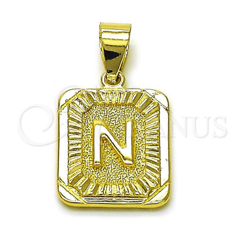 Oro Laminado Fancy Pendant, Gold Filled Style Initials Design, Diamond Cutting Finish, Golden Finish, 05.411.0047