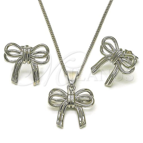 Rhodium Plated Earring and Pendant Adult Set, Bow Design, Polished, Rhodium Finish, 10.163.0037.1