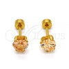 Stainless Steel Stud Earring, Heart Design, with Champagne Cubic Zirconia, Polished, Golden Finish, 02.271.0009.6