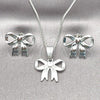 Rhodium Plated Earring and Pendant Adult Set, Bow Design, Polished, Rhodium Finish, 10.163.0038.1