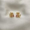 Oro Laminado Stud Earring, Gold Filled Style Butterfly Design, with Pink Cubic Zirconia, Polished, Golden Finish, 02.387.0001