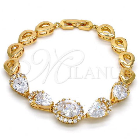 Oro Laminado Fancy Bracelet, Gold Filled Style Teardrop Design, with White Cubic Zirconia, Polished, Golden Finish, 03.221.0012.07