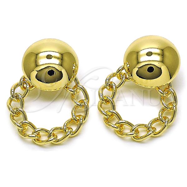 Oro Laminado Stud Earring, Gold Filled Style Ball and Miami Cuban Design, Polished, Golden Finish, 02.428.0024