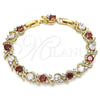 Oro Laminado Tennis Bracelet, Gold Filled Style with Garnet and White Cubic Zirconia, Polished, Golden Finish, 03.283.0015.2.08