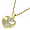 Oro Laminado Pendant Necklace, Gold Filled Style Heart Design, with White Micro Pave, Polished, Golden Finish, 04.156.0343.20