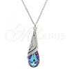 Rhodium Plated Pendant Necklace, Teardrop and Rolo Design, with Heliotrope and Aurore Boreale Swarovski Crystals, Polished, Rhodium Finish, 04.239.0037.1.16