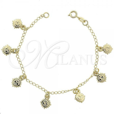 Oro Laminado Charm Bracelet, Gold Filled Style Sun Design, Diamond Cutting Finish, Golden Finish, 03.09.0026.07