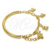 Oro Laminado Charm Bracelet, Gold Filled Style Teddy Bear and Hollow Design, Diamond Cutting Finish, Golden Finish, 03.63.1815.08