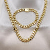 Oro Laminado Necklace and Bracelet, Gold Filled Style Miami Cuban Design, Polished, Golden Finish, 06.213.0024