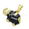 Oro Laminado Fancy Pendant, Gold Filled Style Elephant Design, Black Enamel Finish, Golden Finish, 05.253.0120