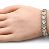 Oro Laminado Fancy Bracelet, Gold Filled Style Heart Design, Diamond Cutting Finish, Tricolor, 03.380.0065.08