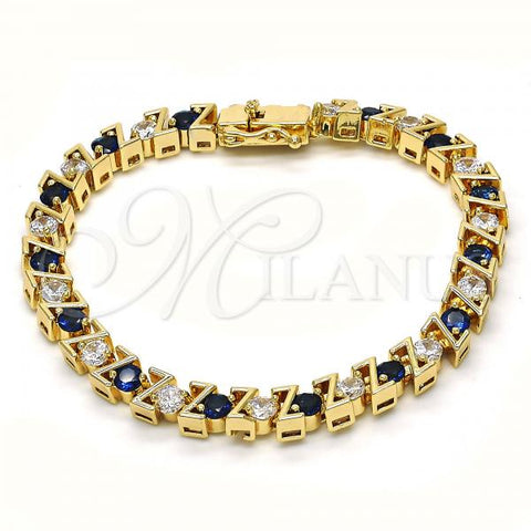 Oro Laminado Tennis Bracelet, Gold Filled Style with Sapphire Blue and White Cubic Zirconia, Polished, Golden Finish, 03.210.0078.3.08