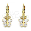 Oro Laminado Leverback Earring, Gold Filled Style Butterfly Design, with White Cubic Zirconia, Polished, Golden Finish, 02.210.0381