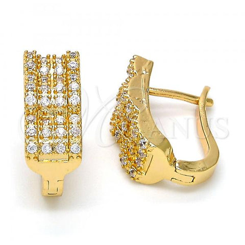 Oro Laminado Huggie Hoop, Gold Filled Style with White Micro Pave, Polished, Golden Finish, 02.217.0035.15