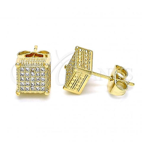 Oro Laminado Stud Earring, Gold Filled Style with White Micro Pave, Polished, Golden Finish, 02.344.0038