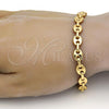 Oro Laminado Fancy Anklet, Gold Filled Style Puff Mariner Design, Polished, Golden Finish, 04.63.1311.08