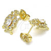 Oro Laminado Stud Earring, Gold Filled Style Turtle Design, with White Cubic Zirconia, Polished, Golden Finish, 02.210.0414
