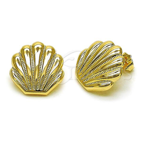 Oro Laminado Stud Earring, Gold Filled Style Shell Design, Polished, Golden Finish, 02.195.0315