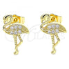 Oro Laminado Stud Earring, Gold Filled Style with White Micro Pave, Polished, Golden Finish, 02.210.0427